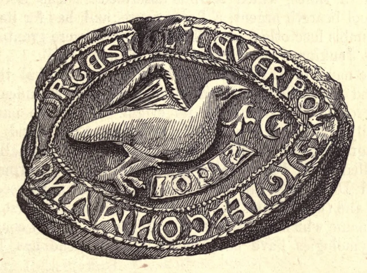 A nineteenth-century reproduction of Liverpool’s medieval seal, with a bird at its centre.
