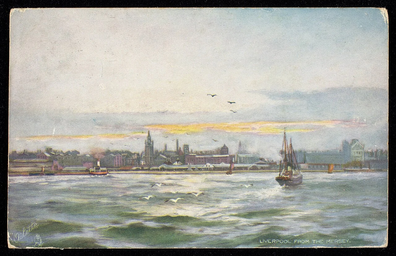 An early postcard of Liverpool’s waterfront seen from the Mersey.