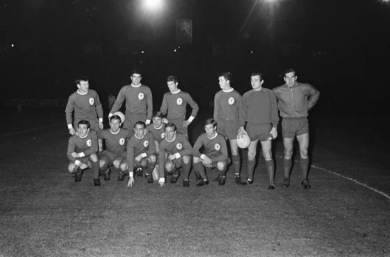 Liverpool’s team lined up for a photograph in Brussels in October 1966.
