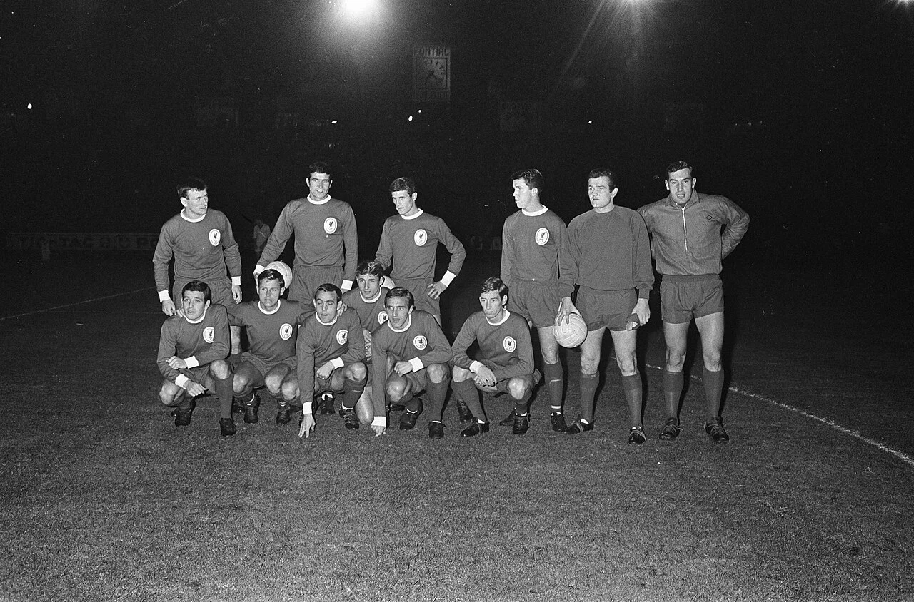 Liverpool’s team lined up for a photograph in Brussels in October 1966.